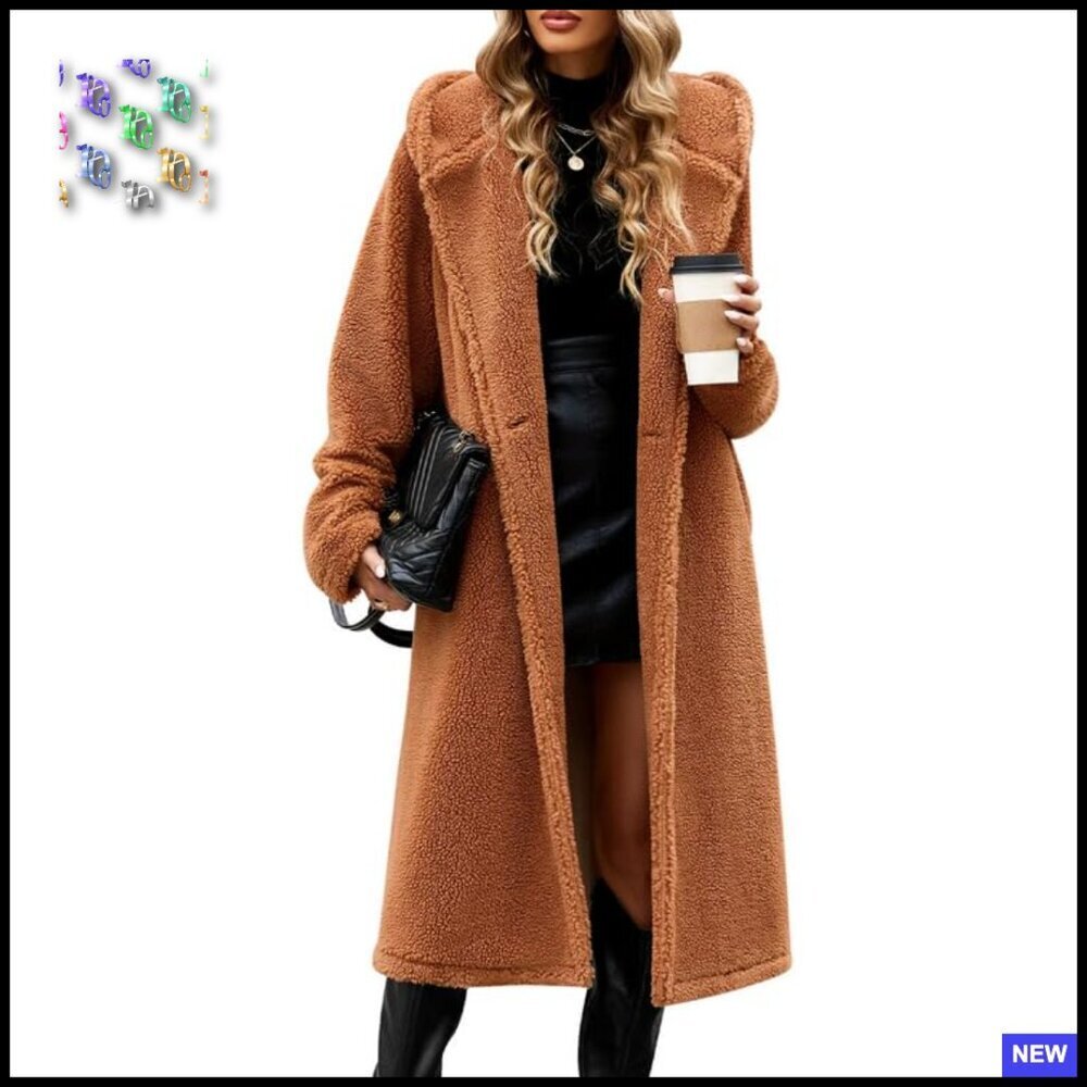Winter Sherpa Faux Fur Coat Hooded Oversized Chic Loose Fit Trench Style
